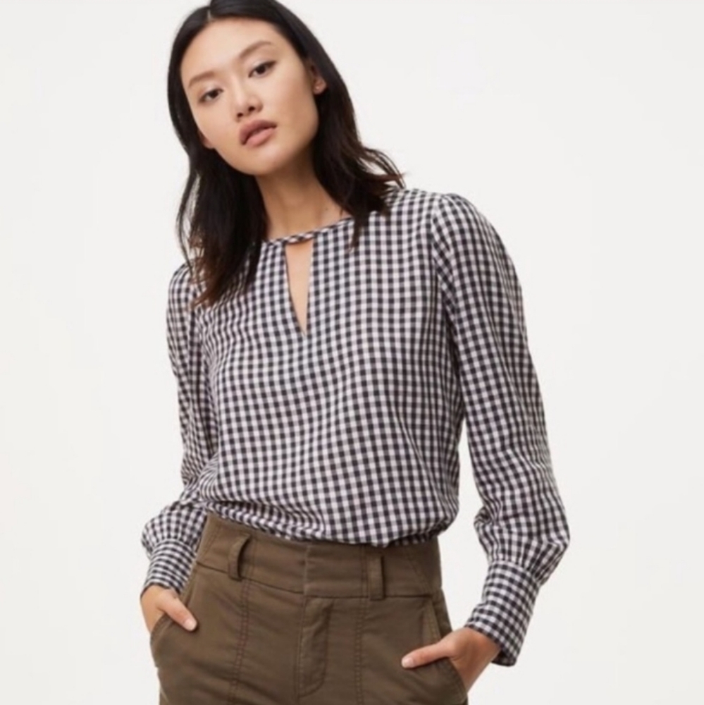 Gingham blouse, black/pink